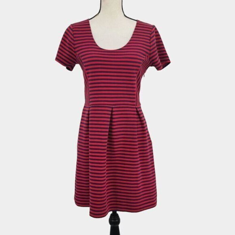 J. Crew Striped Peplum Dress Ponte Knit Red/Blue Size 10 Short Length Stretchy